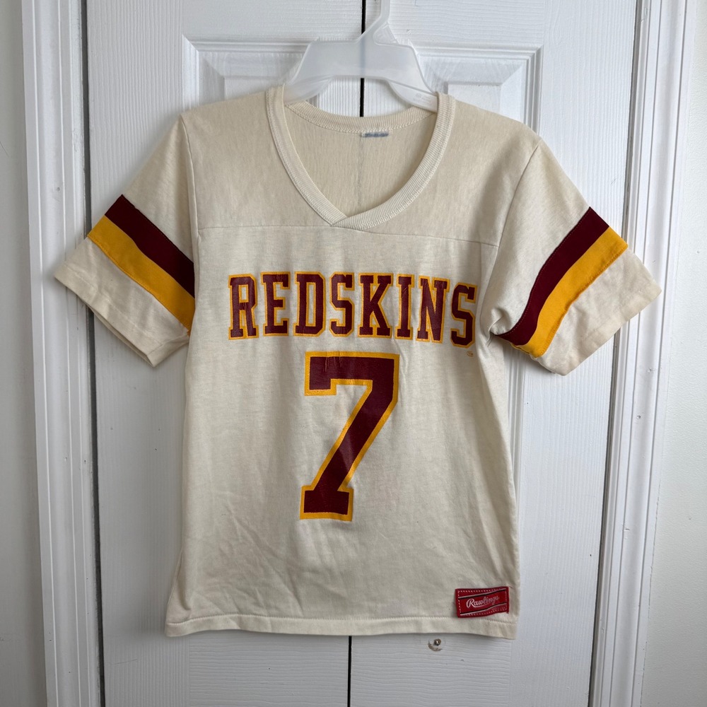 Vintage Redskins #7 Jersey Shirt Youth M Cream Rawlings NFL Football‎ Tee